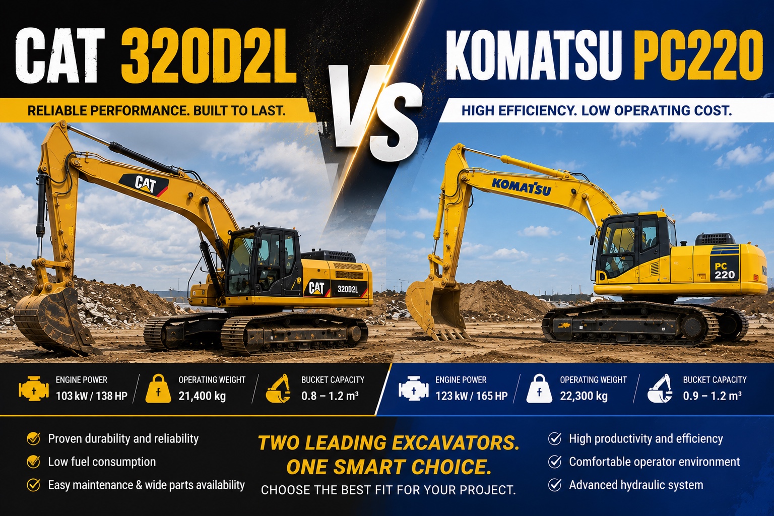 CAT 320D2L vs Komatsu PC220